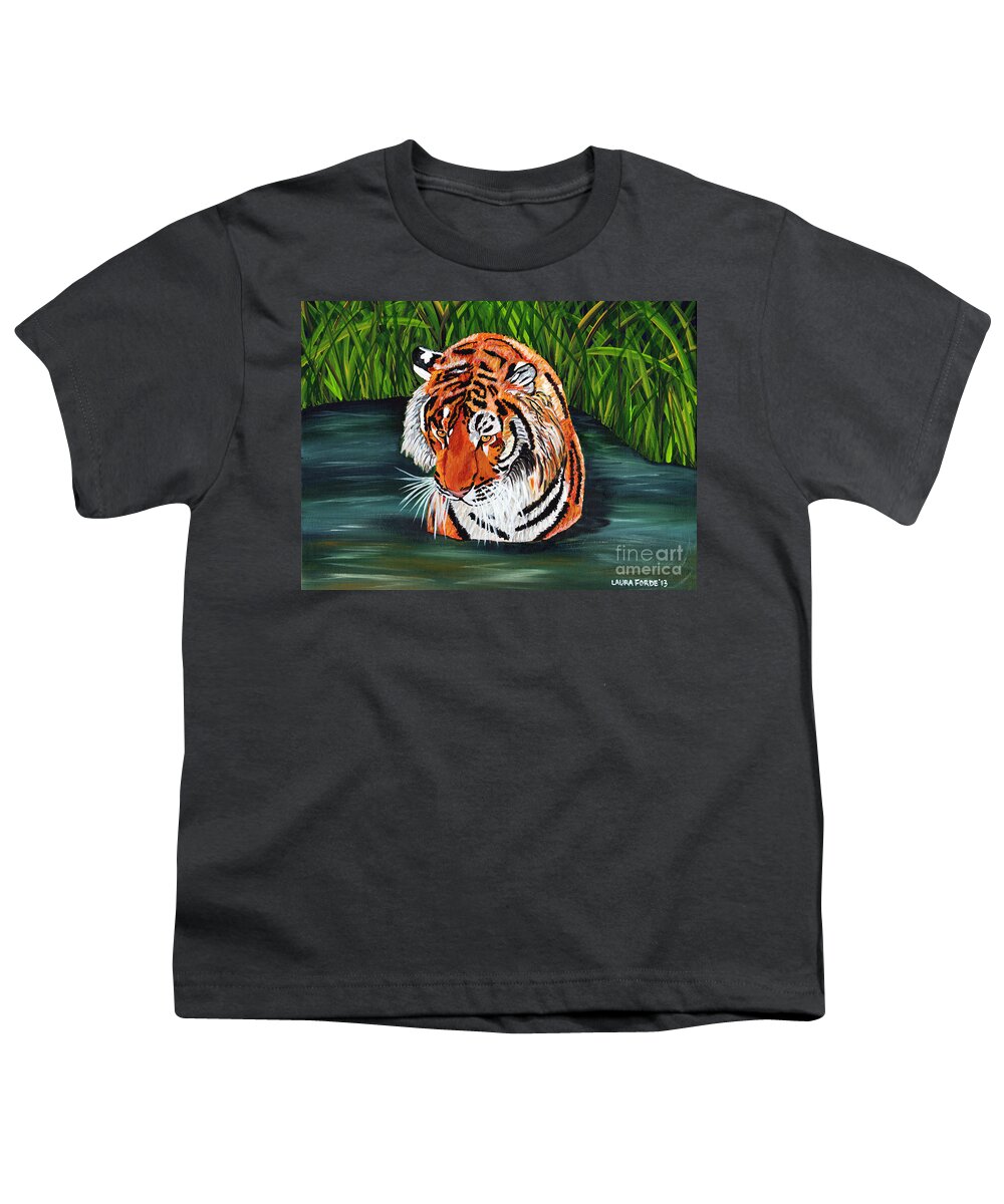 Tiger Youth T-Shirt featuring the painting The Stare by Laura Forde