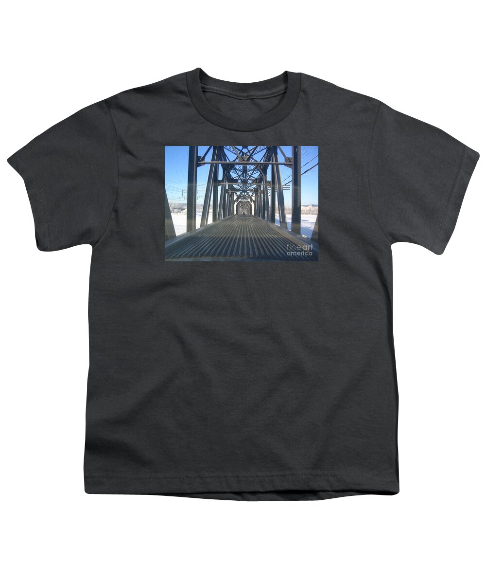 Train Youth T-Shirt featuring the photograph Train Bridge by Vivian Martin