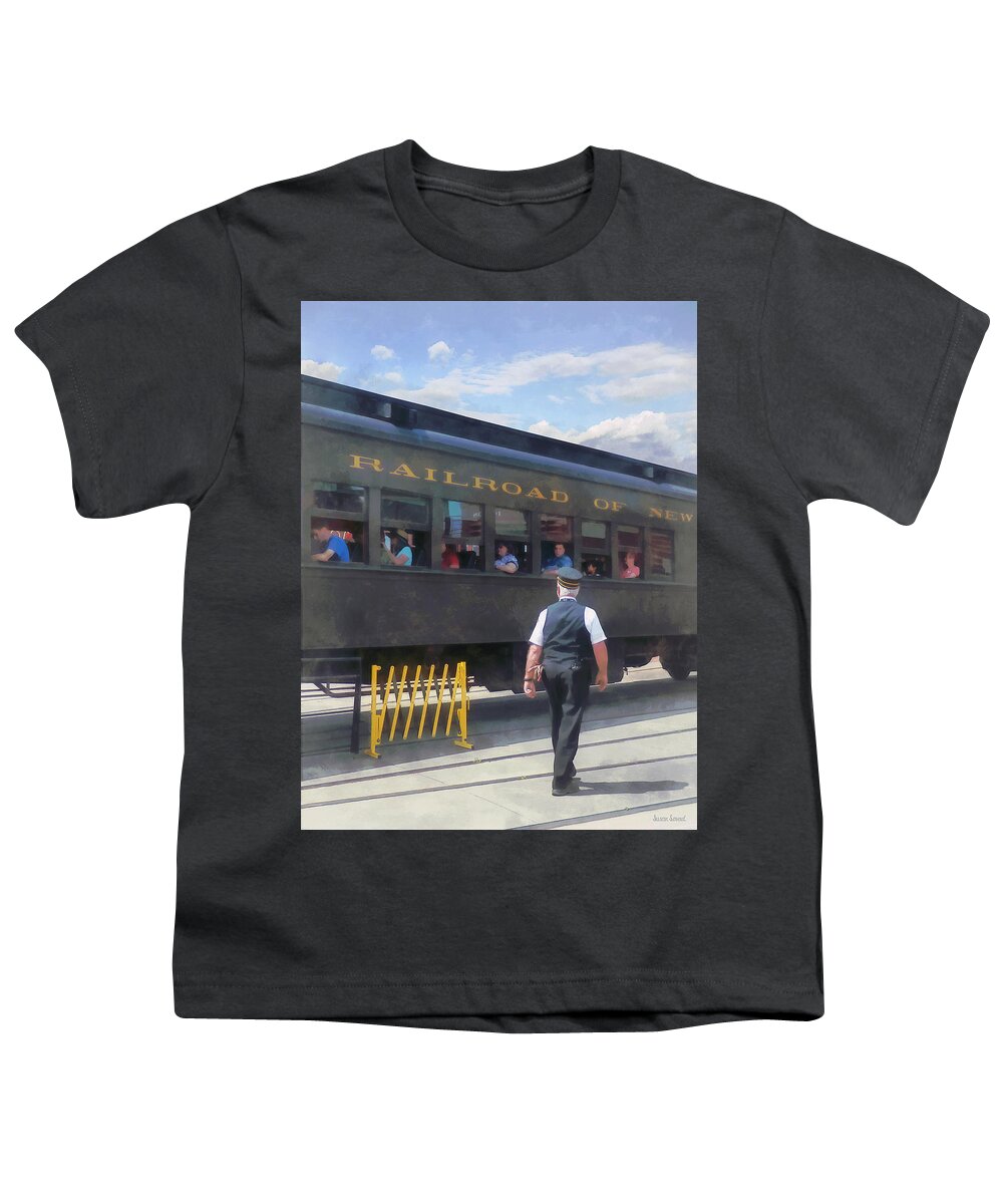 Train Youth T-Shirt featuring the photograph Trains - All Aboard by Susan Savad