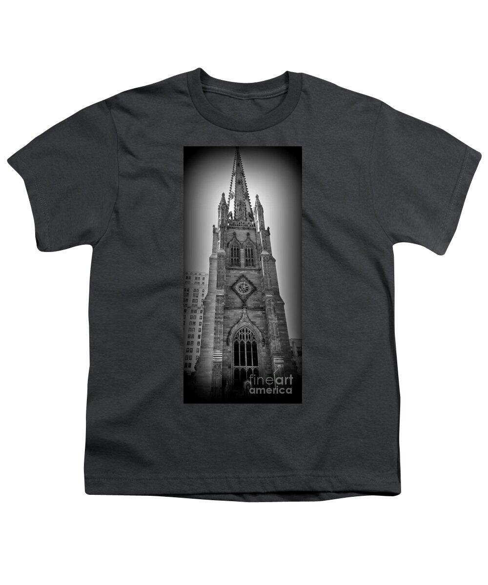 Trinity Church Youth T-Shirt featuring the photograph Trinity Church Clock Tower - New York by Miriam Danar
