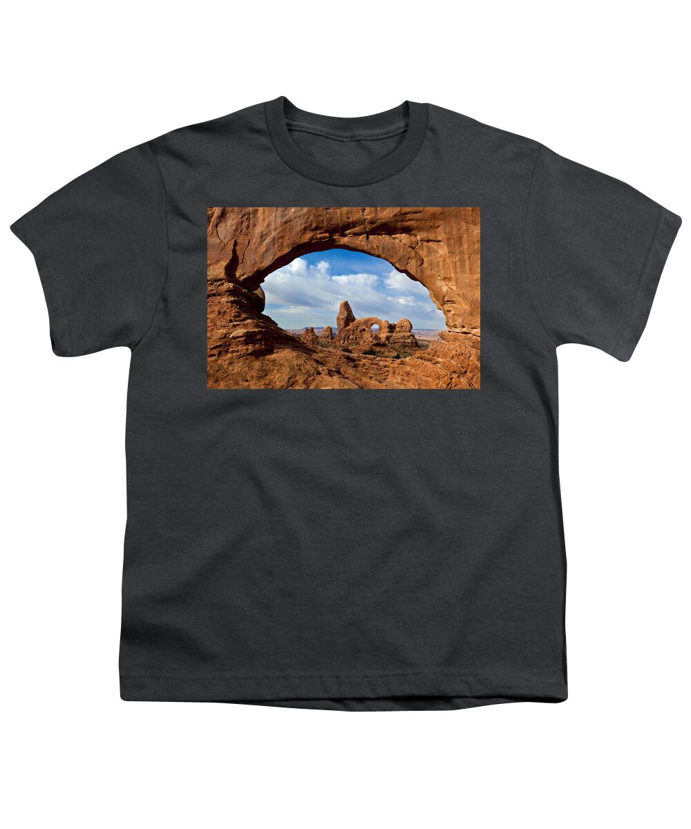 Nis Youth T-Shirt featuring the photograph Turret Arch Through North Window Arch by Erik Joosten