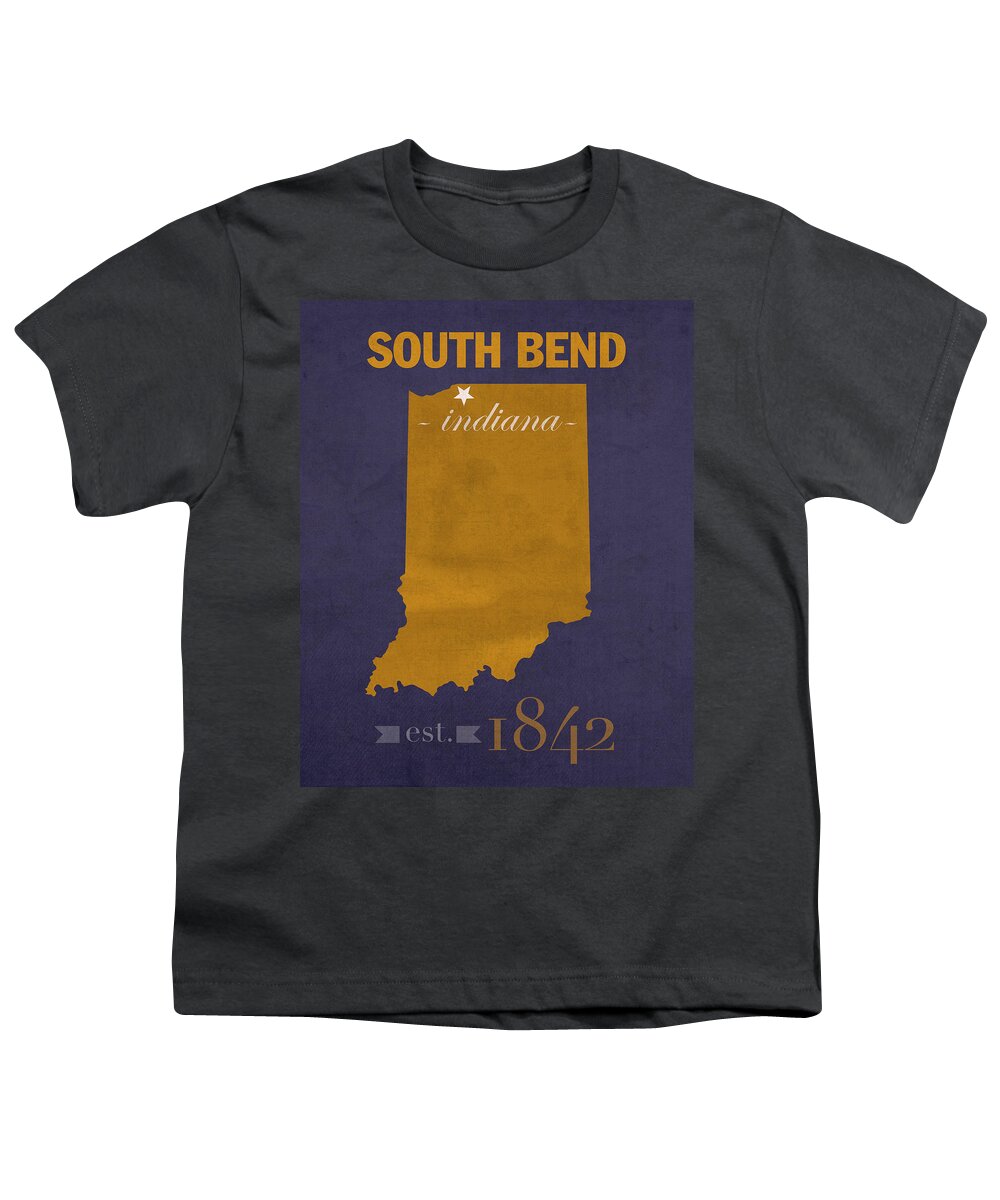 University Of Notre Dame Youth T-Shirt featuring the mixed media University of Notre Dame Fighting Irish South Bend College Town State Map Poster Series No 081 by Design Turnpike