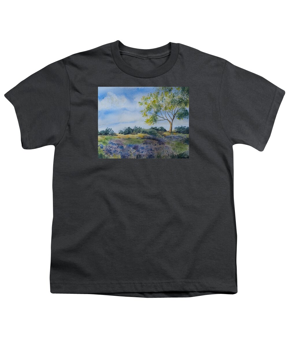 Original Watercolor Youth T-Shirt featuring the painting Watercolor - Tree and Meadow by Cascade Colors