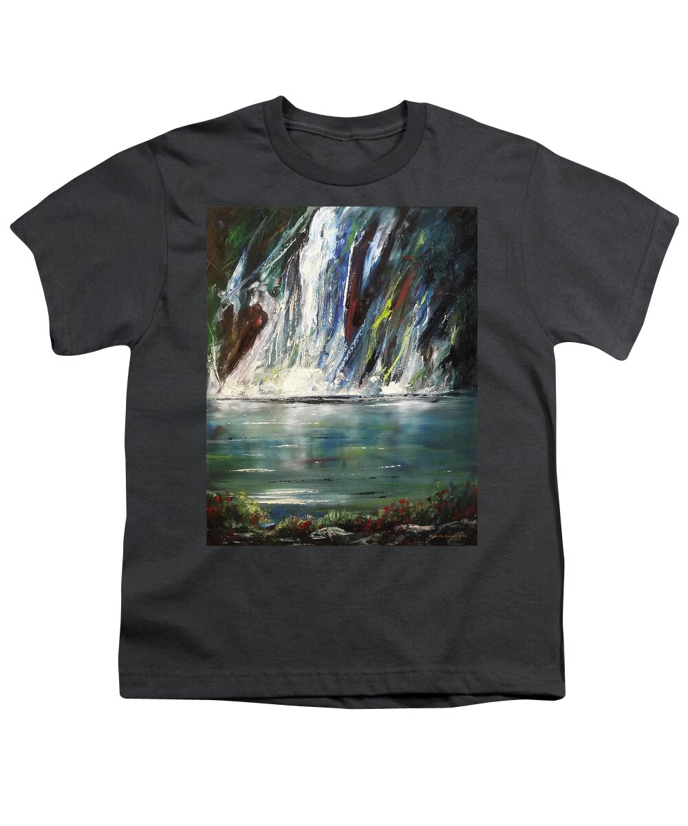 Water Youth T-Shirt featuring the painting Waterfall by Gina De Gorna