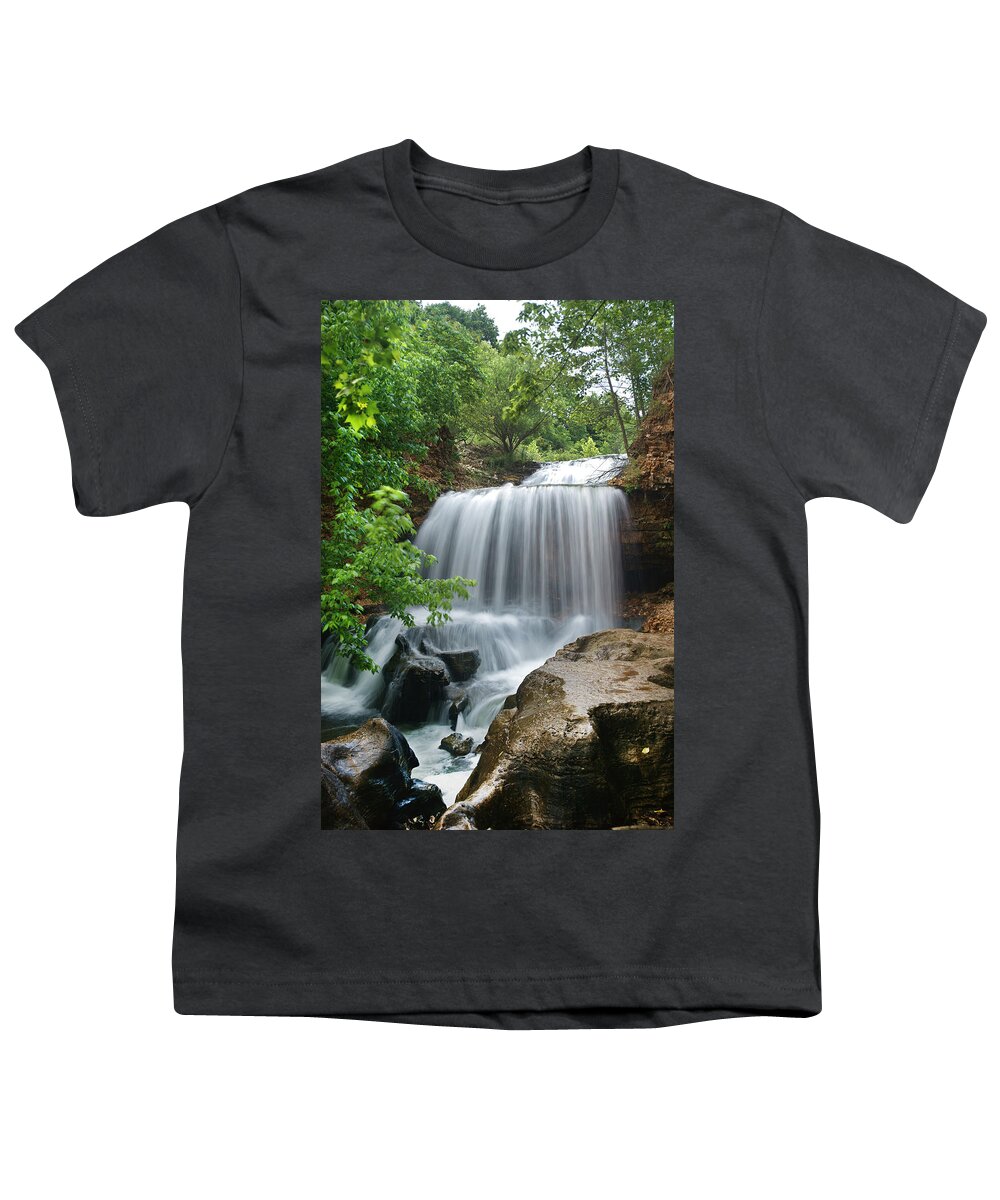 Tim Fitzharris Youth T-Shirt featuring the photograph Waterfall Tanyard Creek Arkansas by Tim Fitzharris