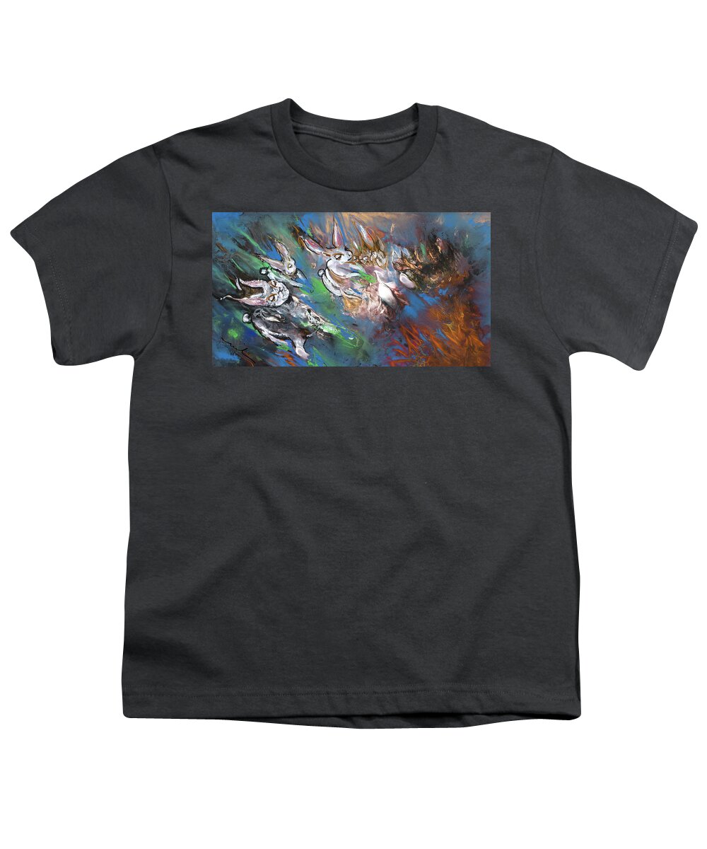 Fantasy Youth T-Shirt featuring the painting White Rabbits on The Run by Miki De Goodaboom