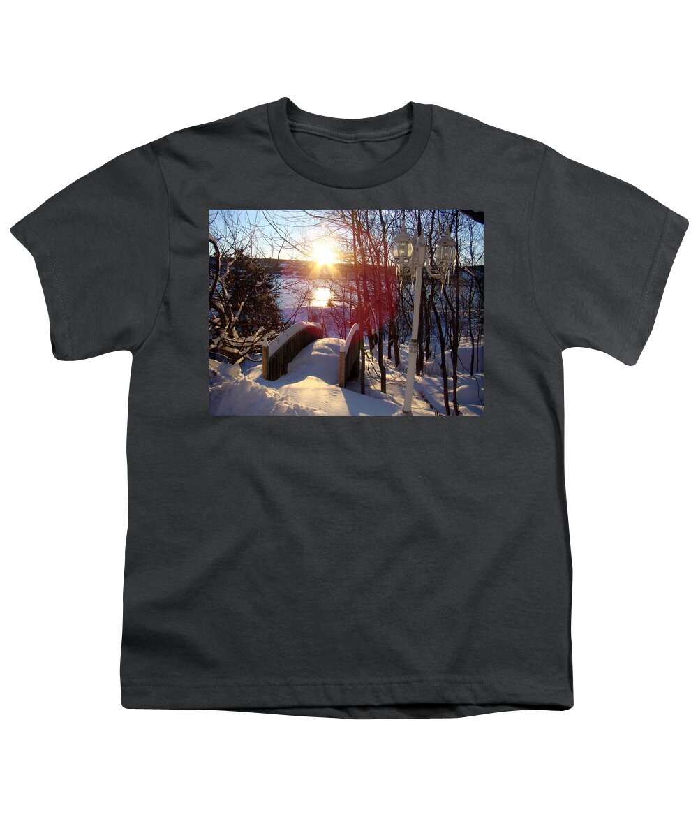 Lamp Youth T-Shirt featuring the photograph Winter Scene by Zinvolle Art