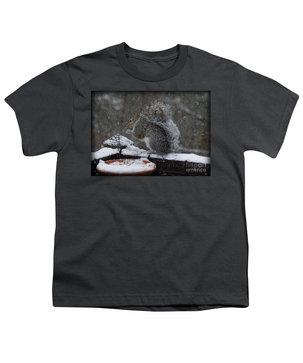 Sandra Clark Youth T-Shirt featuring the photograph Winter Squirrel 3 by Sandra Clark