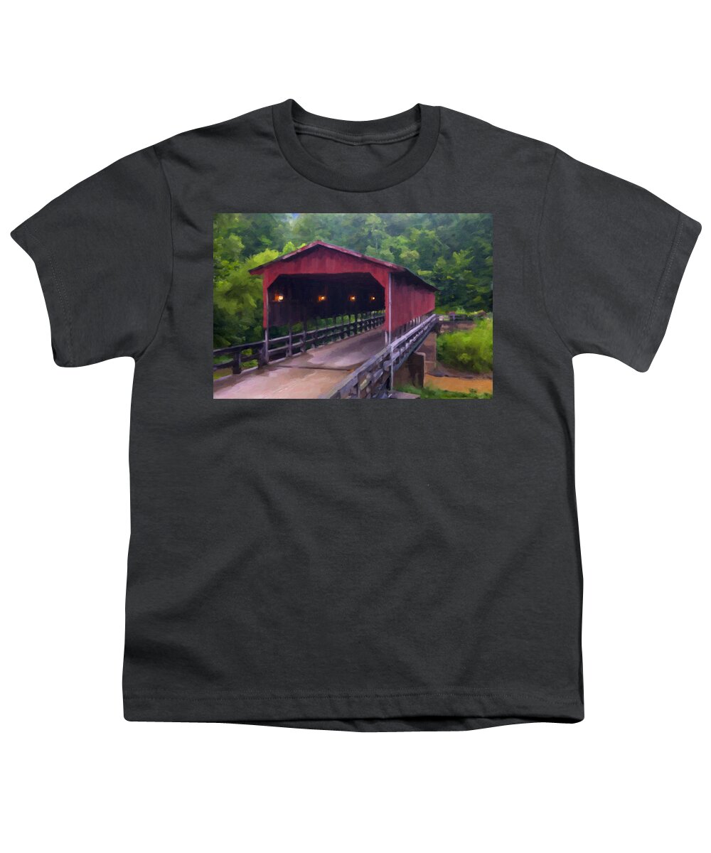 Covered Bridge Youth T-Shirt featuring the digital art WV Covered Bridge by Flees Photos