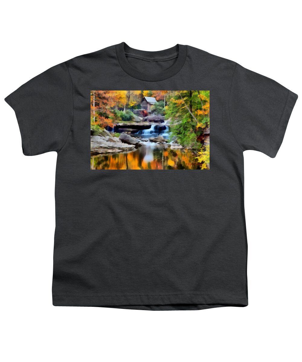 Mill Youth T-Shirt featuring the painting Grist Mill in Autumn #1 by Lynne Jenkins