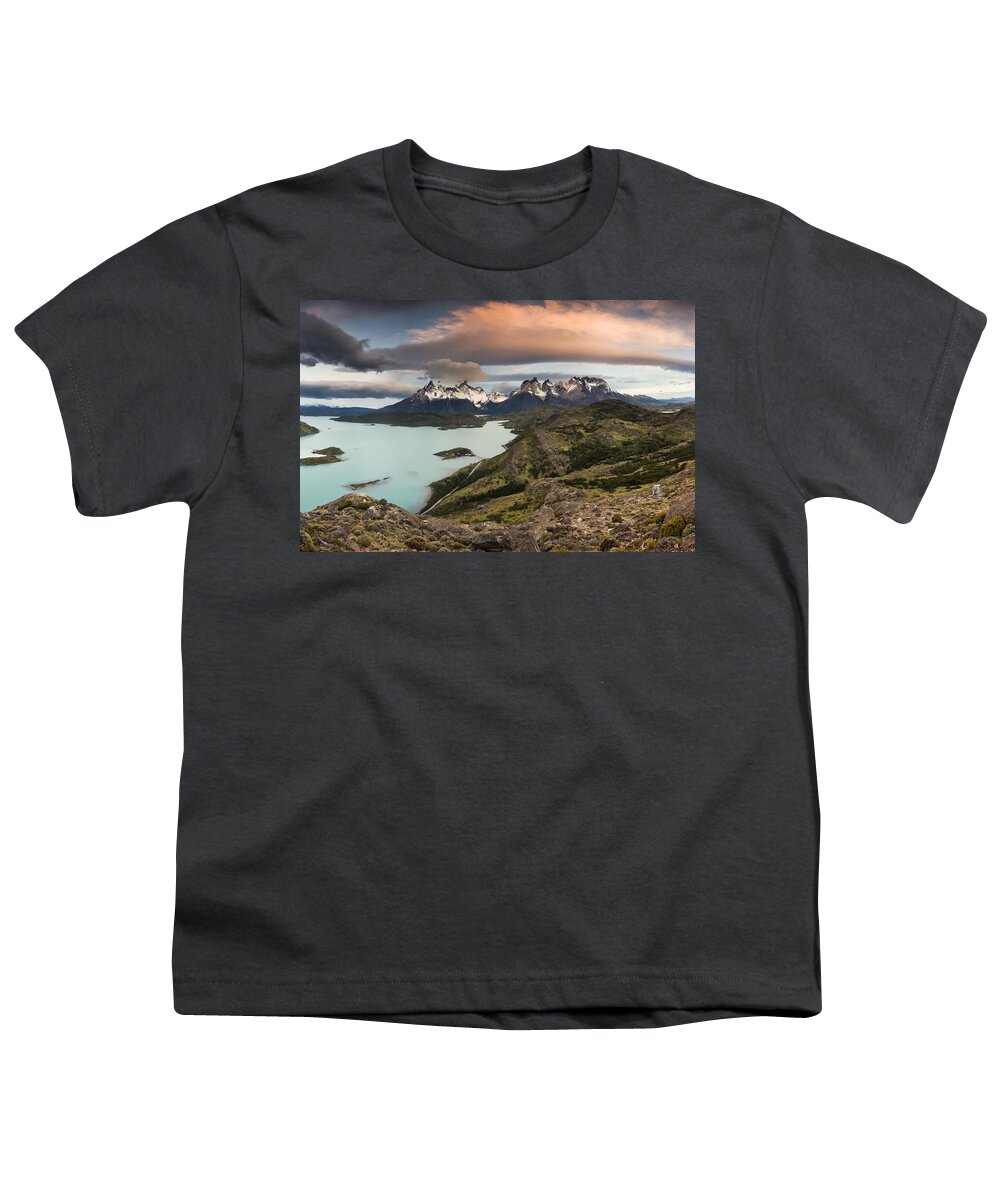 00451403 Youth T-Shirt featuring the photograph Cuernos Del Paine And Lago Pehoe #2 by Colin Monteath