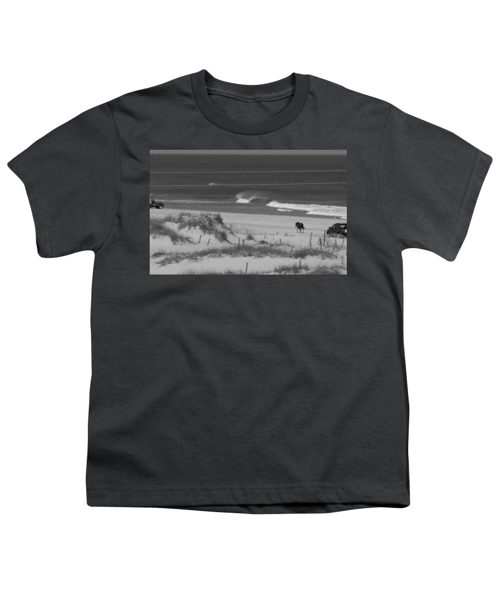 Wild Spanish Mustangs Youth T-Shirt featuring the photograph A Lone Stallion On The Beach by Kim Galluzzo
