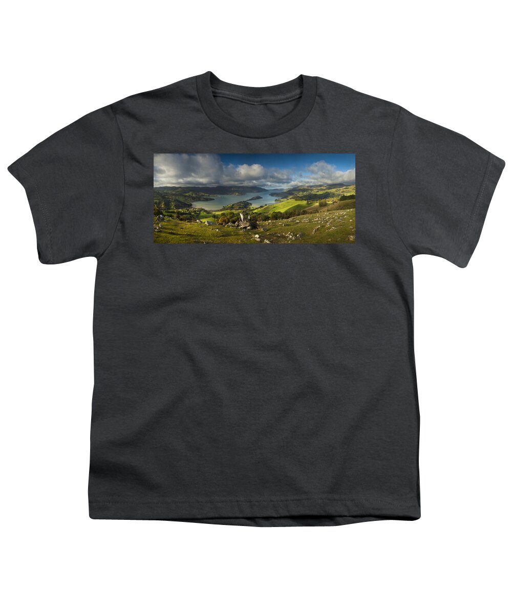 00462437 Youth T-Shirt featuring the photograph Akaroa Scenic Banks Peninsula by Colin Monteath