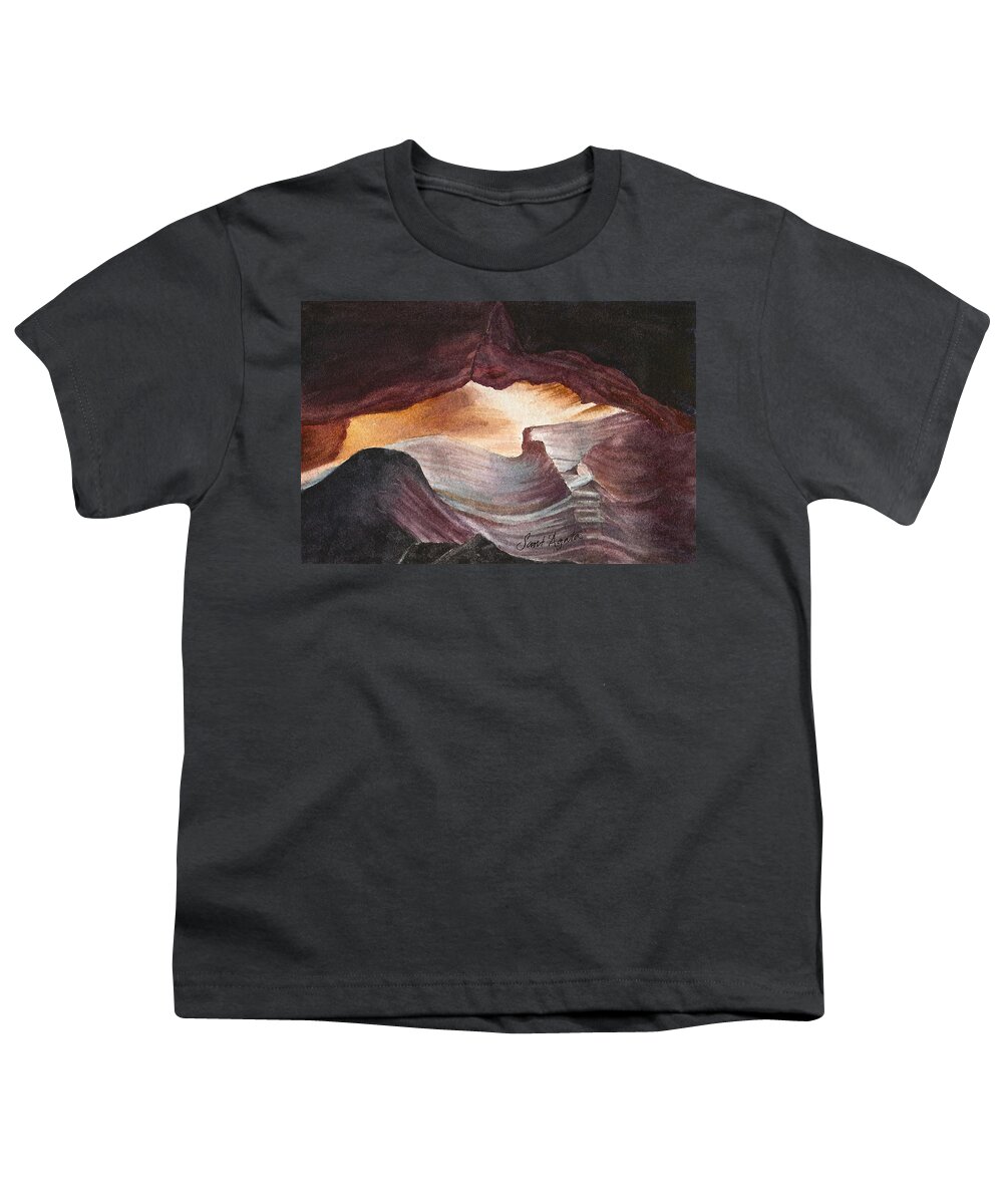 Slot Canyon Youth T-Shirt featuring the painting Antelope Canyon Watercolor by Frank SantAgata