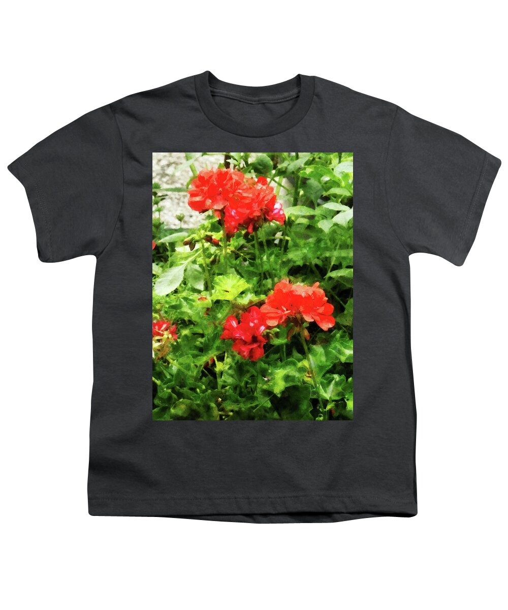 Garden Youth T-Shirt featuring the photograph Bright Red Geraniums by Susan Savad