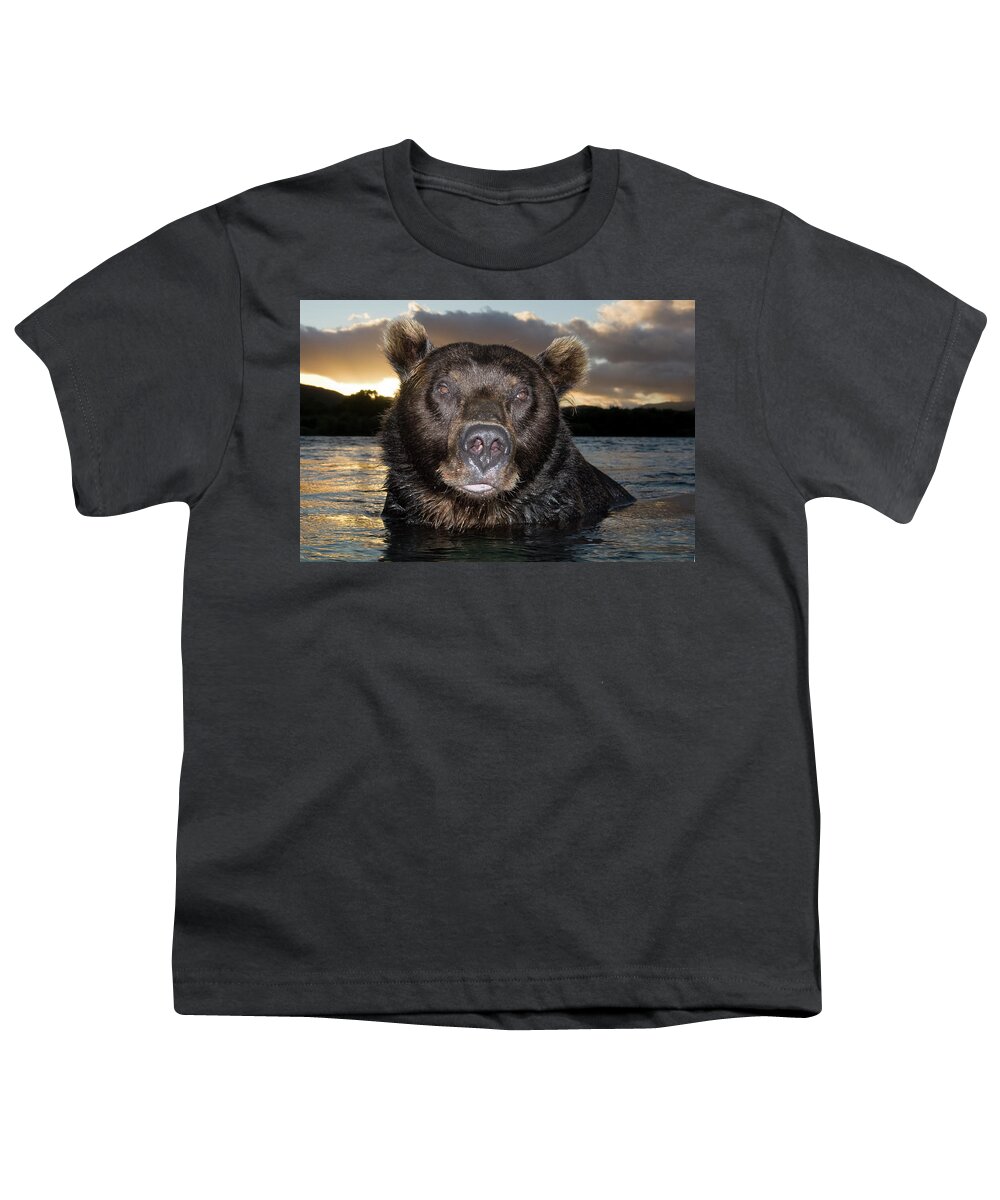 Mp Youth T-Shirt featuring the photograph Brown Bear Ursus Arctos In River by Sergey Gorshkov
