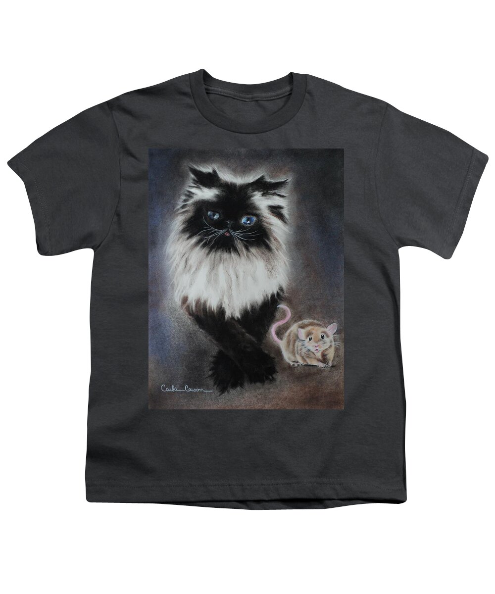 Cat Youth T-Shirt featuring the drawing Cat n Mouse Say CHEEEEEEESE by Carla Carson