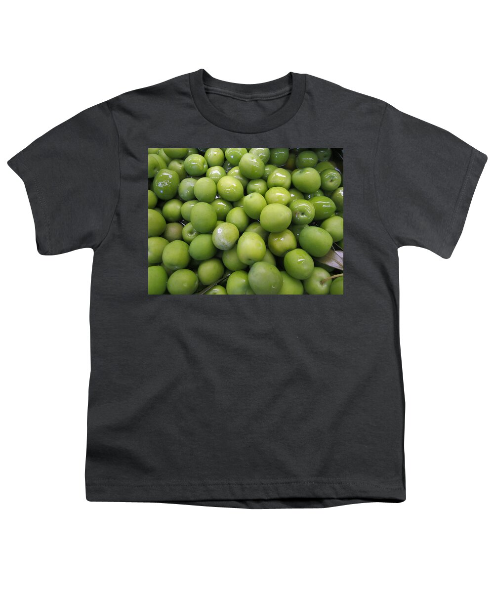 Green Italian Olives Youth T-Shirt featuring the photograph Green Olives by Kym Backland