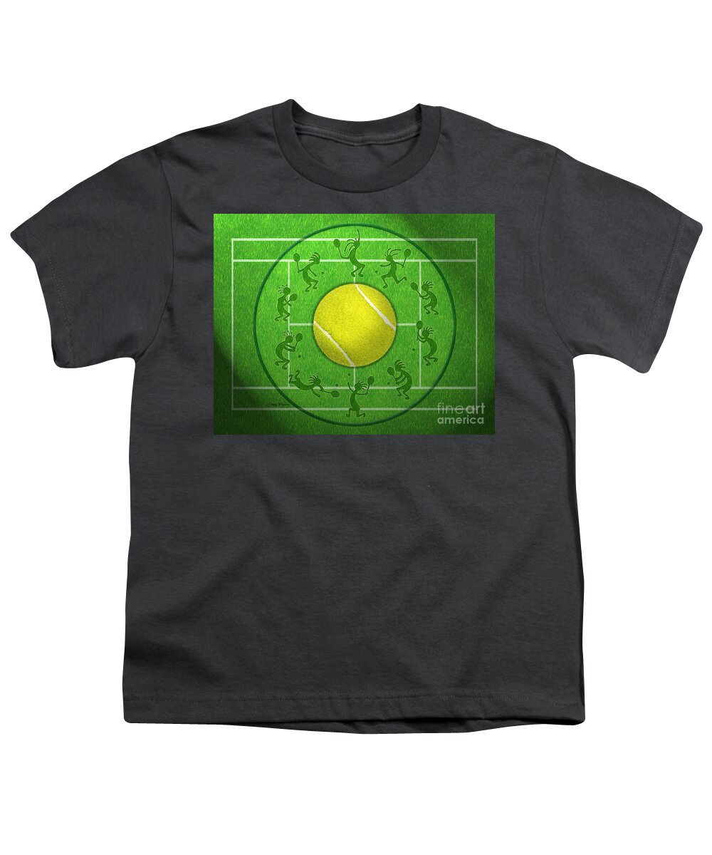 Tennis Youth T-Shirt featuring the digital art Kokopelli Tennis Grass by Chris Rhynas