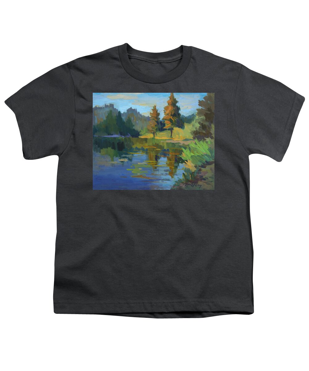 Autumn Youth T-Shirt featuring the painting Late Afternoon Light at Harry's Pond by Diane McClary