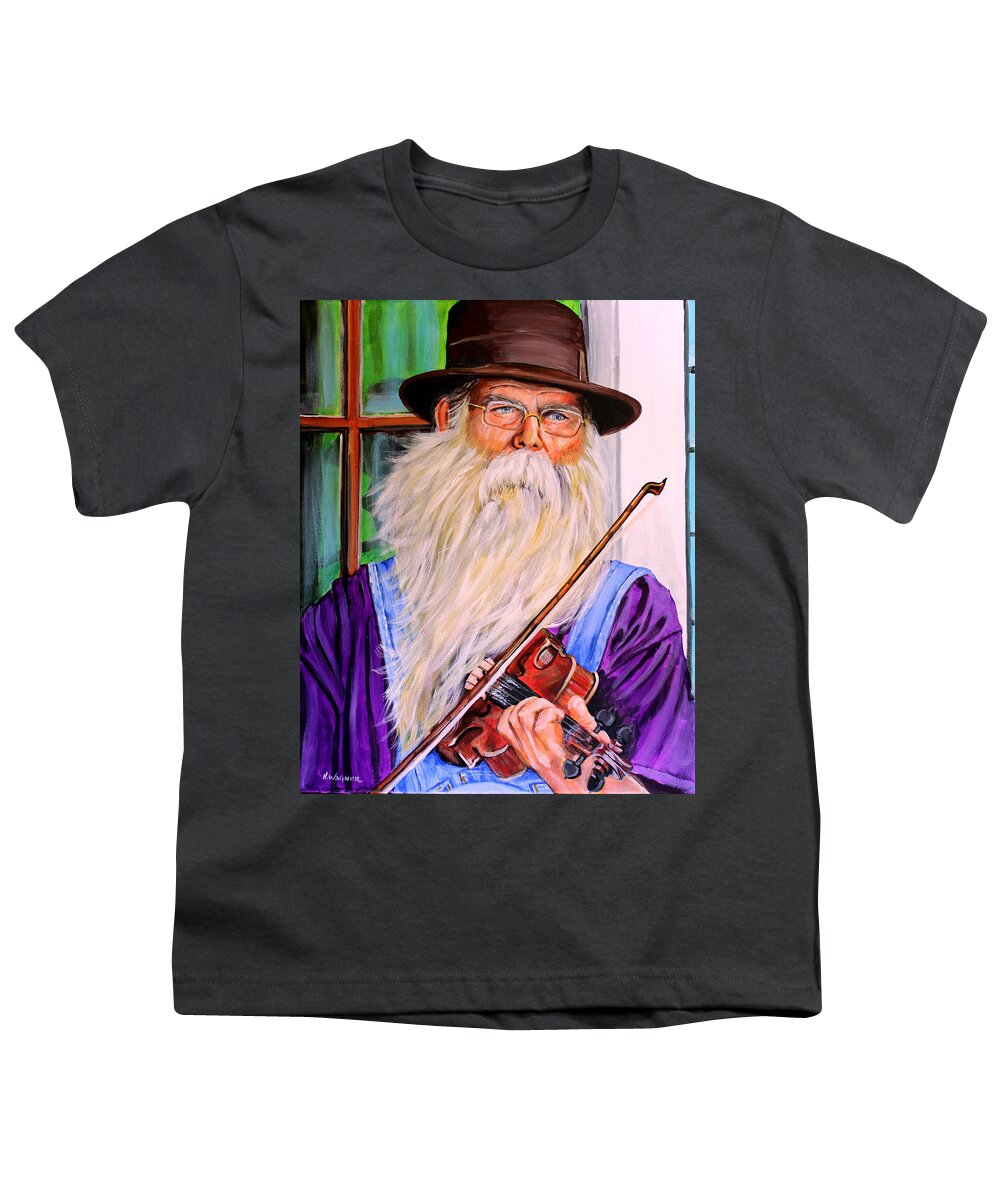 Fiddle Youth T-Shirt featuring the painting Ozarks Fiddle Player by Karl Wagner
