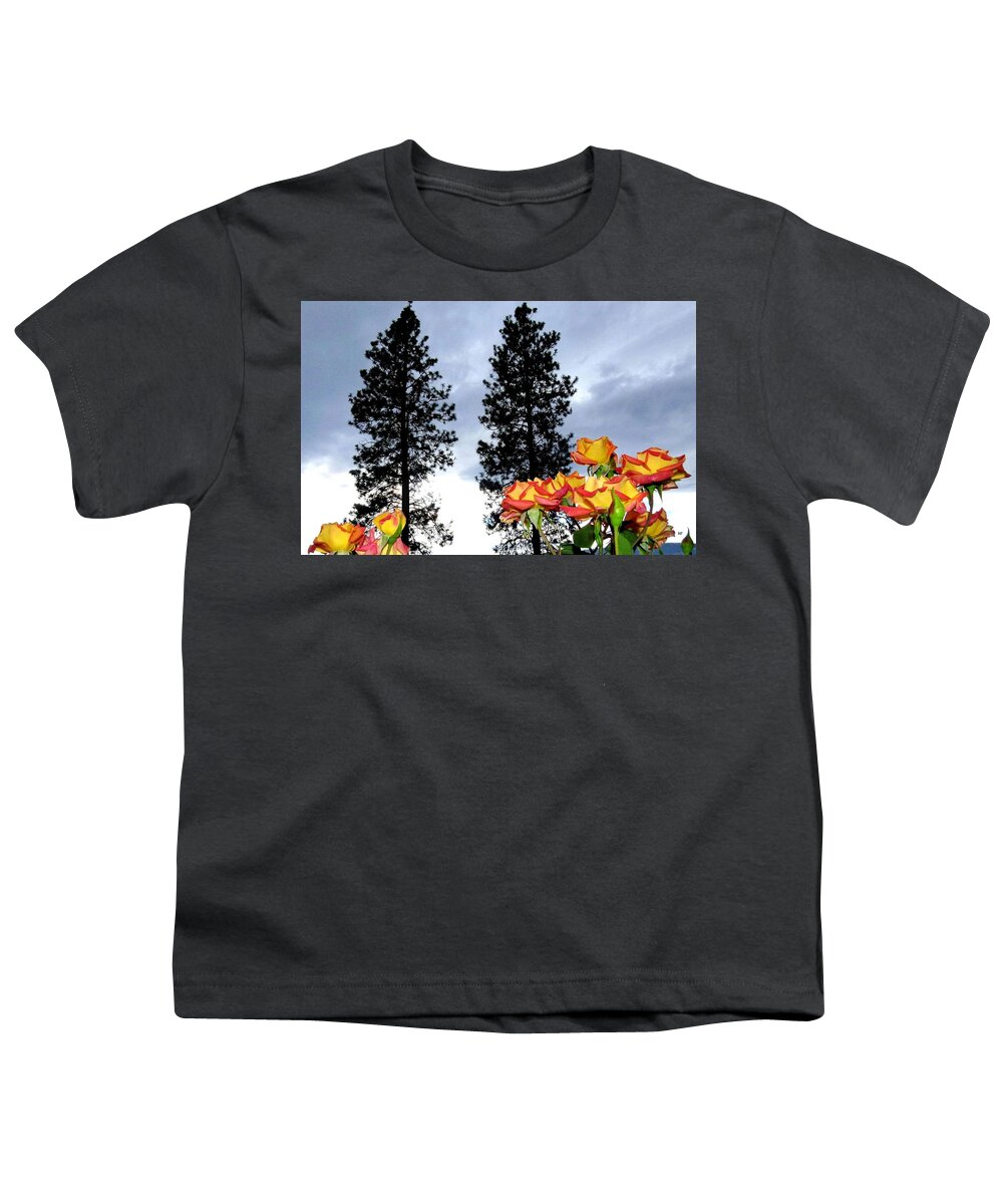 Pine Trees Youth T-Shirt featuring the photograph Pine Trees And Roses by Will Borden