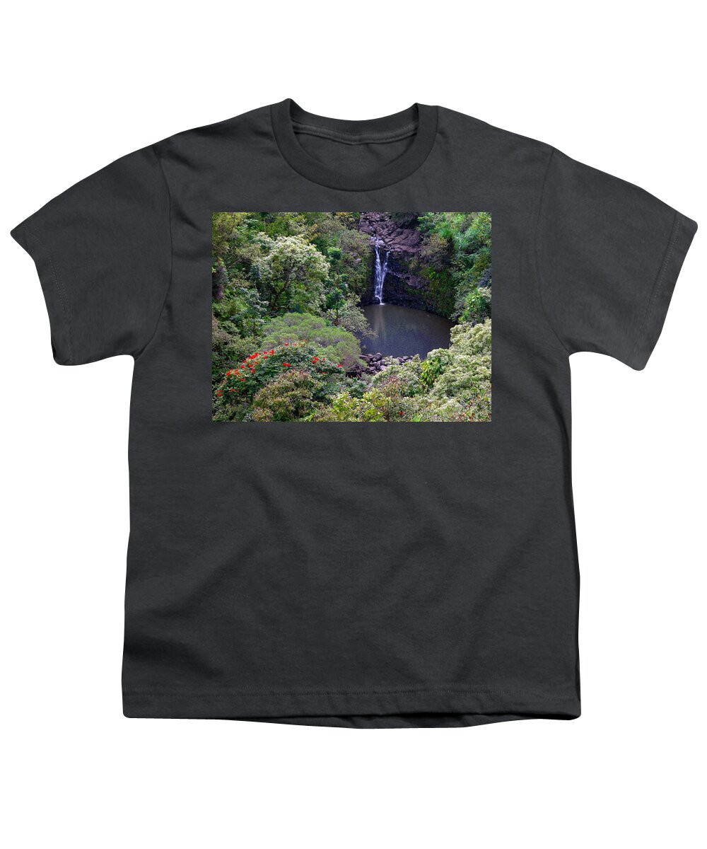 Maui Youth T-Shirt featuring the photograph Puohokamoa Falls by Lynn Bauer