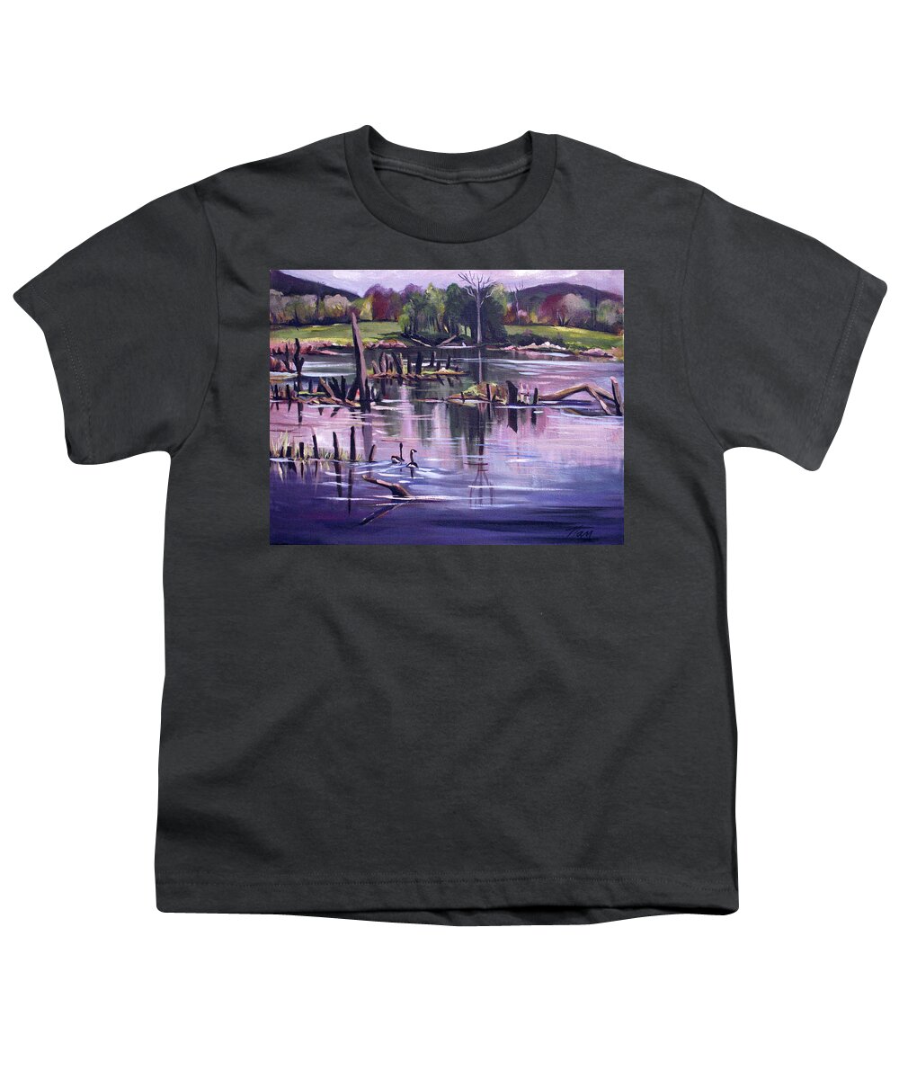 Love Youth T-Shirt featuring the painting Return to the Swamp by Nancy Griswold