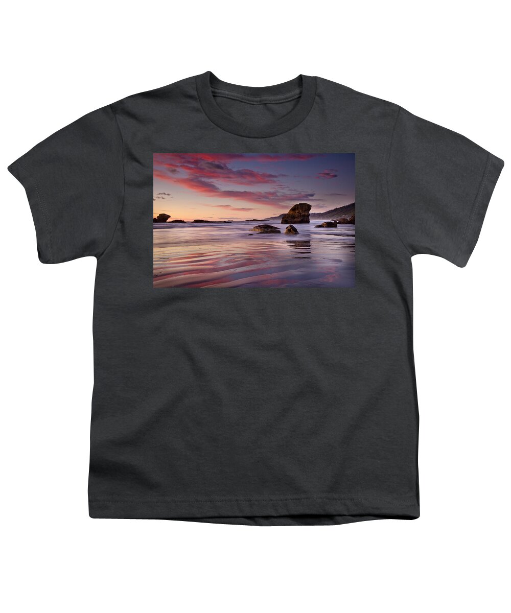 00439770 Youth T-Shirt featuring the photograph Sunset On Beach North Of Punakaiki by Colin Monteath
