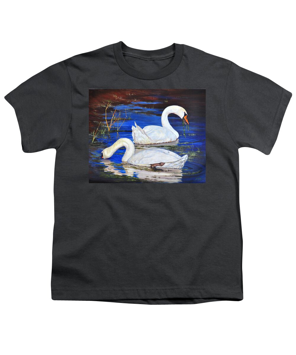 Swans Youth T-Shirt featuring the painting Swan''s Salad by AnnaJo Vahle