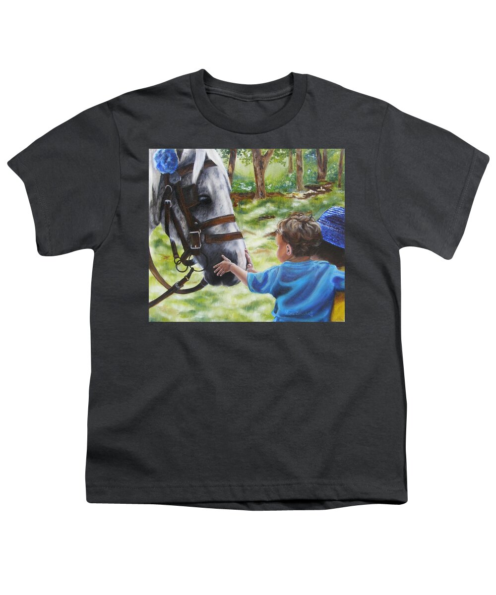 Horse Youth T-Shirt featuring the painting Thank You's by Lori Brackett