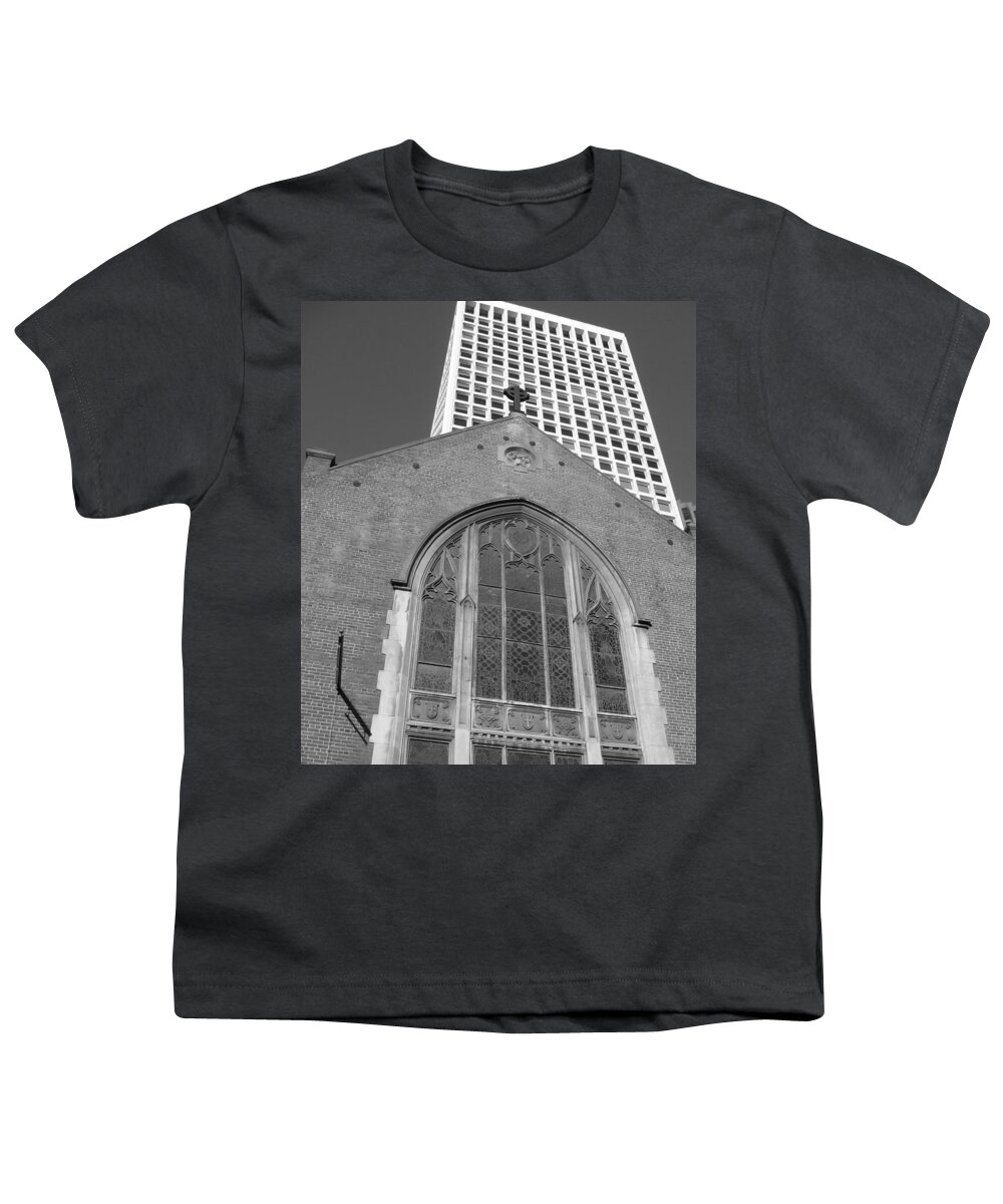 St Marks Lutheran Church Youth T-Shirt featuring the photograph Vintage and Modern - San Francisco BW 2009 by Connie Fox