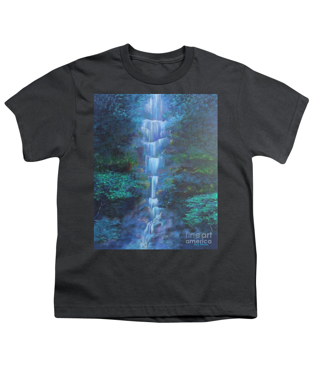 Waterfall Youth T-Shirt featuring the painting Waterfall Symphony by Stacey Zimmerman