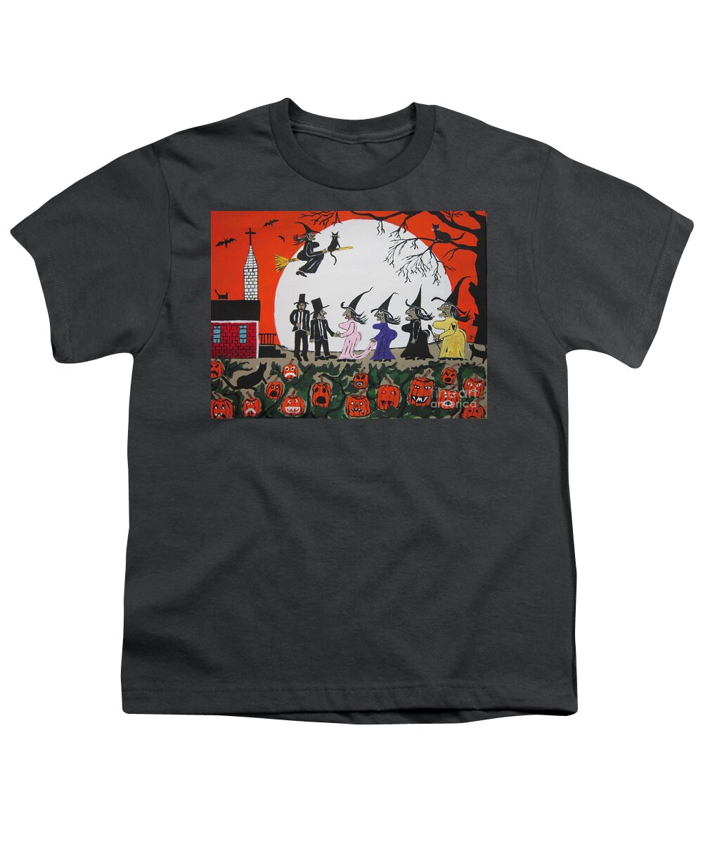 Full Moon Youth T-Shirt featuring the painting A Halloween Wedding Painting by Jeffrey Koss