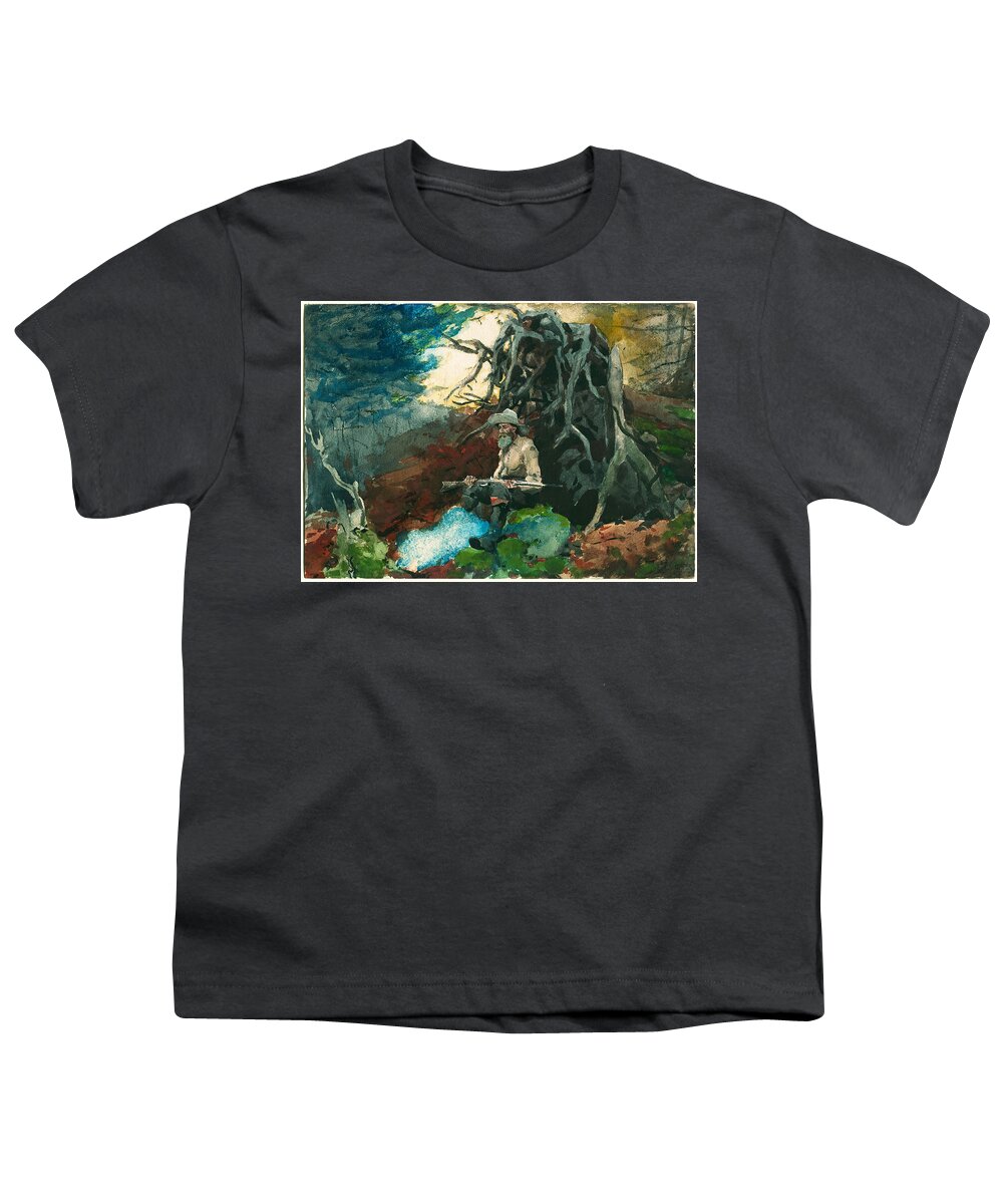 Winslow Homer Youth T-Shirt featuring the drawing Campfire. Adirondacks #1 by Winslow Homer