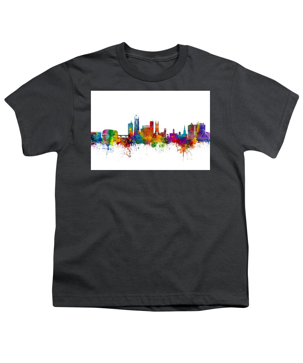 Derby Youth T-Shirt featuring the digital art Derby England Skyline #1 by Michael Tompsett