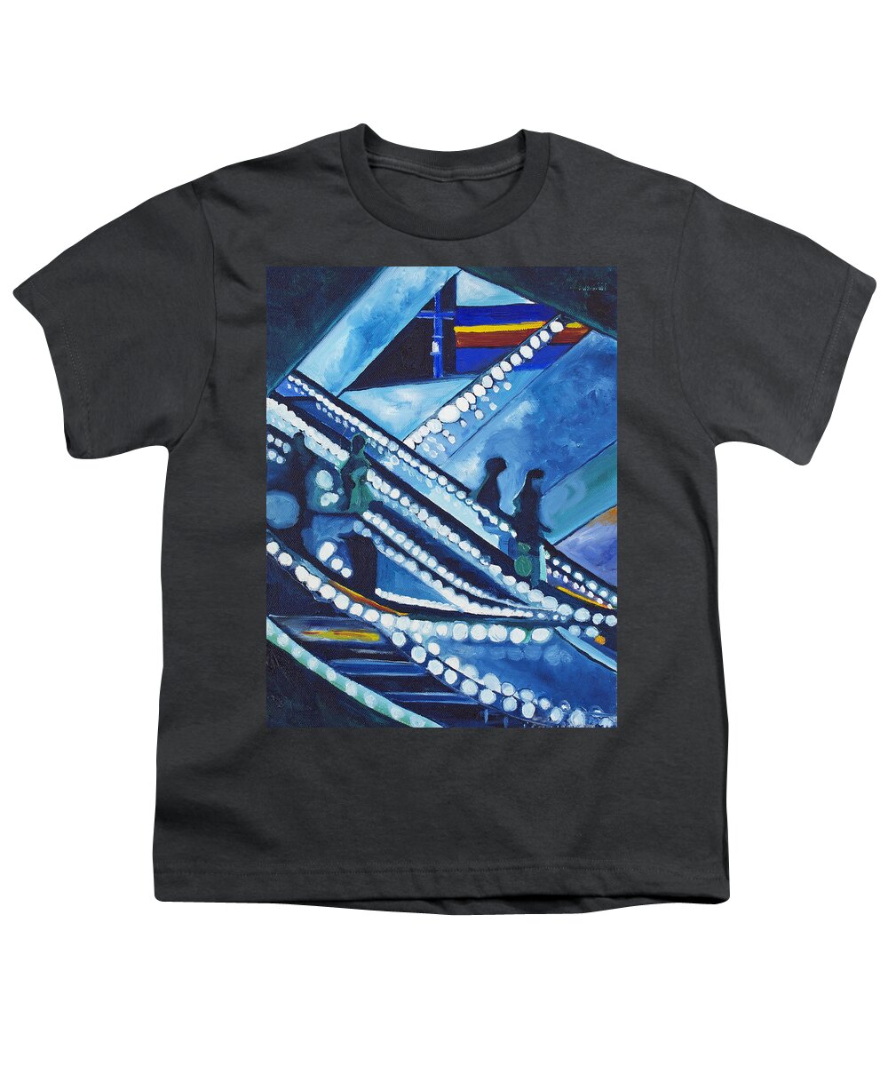 Night Scenes Youth T-Shirt featuring the painting Escalator Lights #1 by Patricia Arroyo