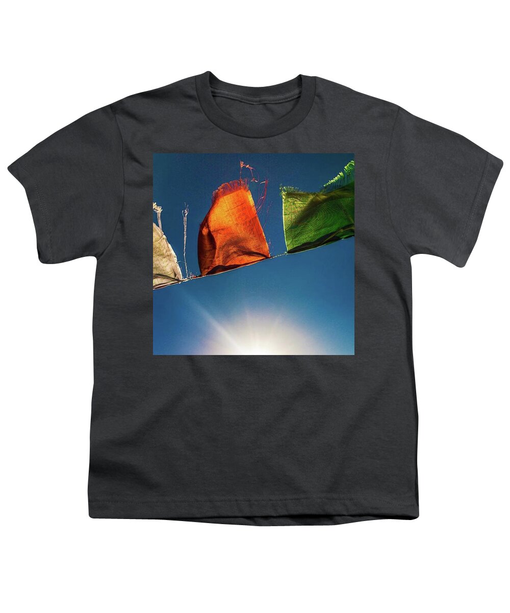 Tibettan Youth T-Shirt featuring the photograph Flags #1 by Aleck Cartwright
