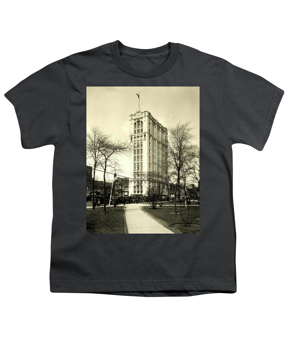 Old Photos Youth T-Shirt featuring the photograph Fyfe's Shoe Building Detroit c1915 #1 by Mountain Dreams