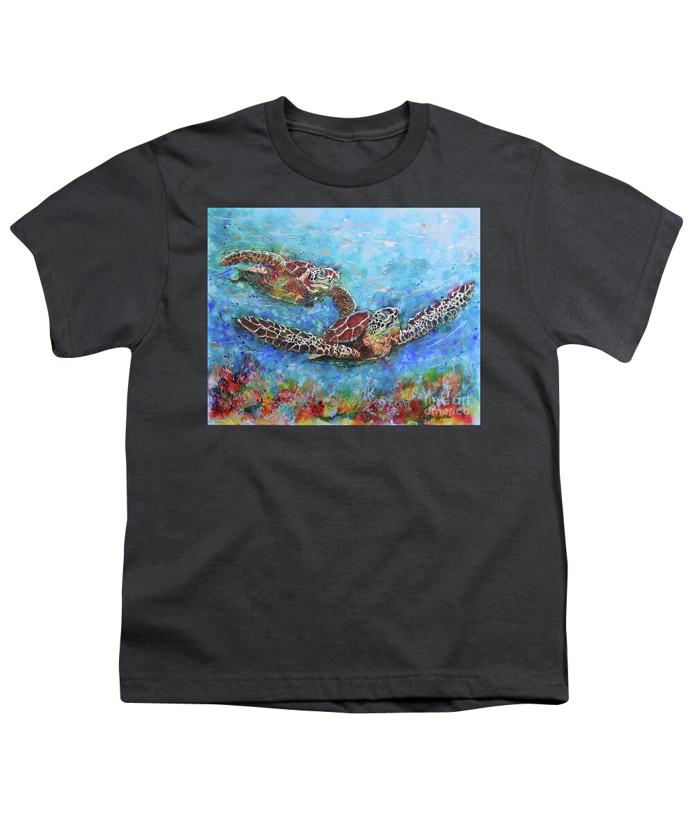 Marine Turtles Youth T-Shirt featuring the painting Gliding Turtles by Jyotika Shroff