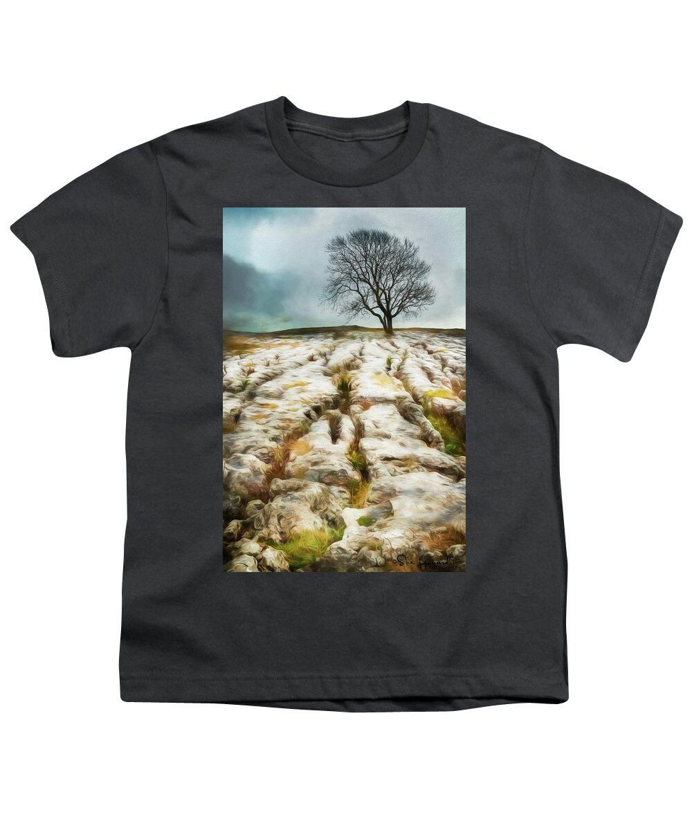 Branches Youth T-Shirt featuring the photograph Painted effect - Lone Tree by Sue Leonard