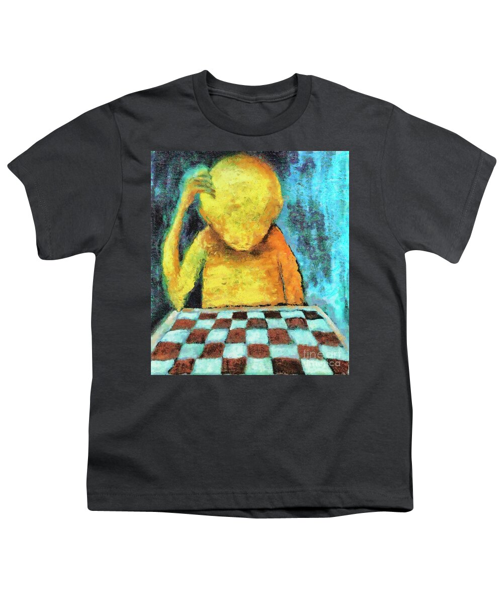 Chess Youth T-Shirt featuring the painting Lonesome chess player #1 by Michal Boubin