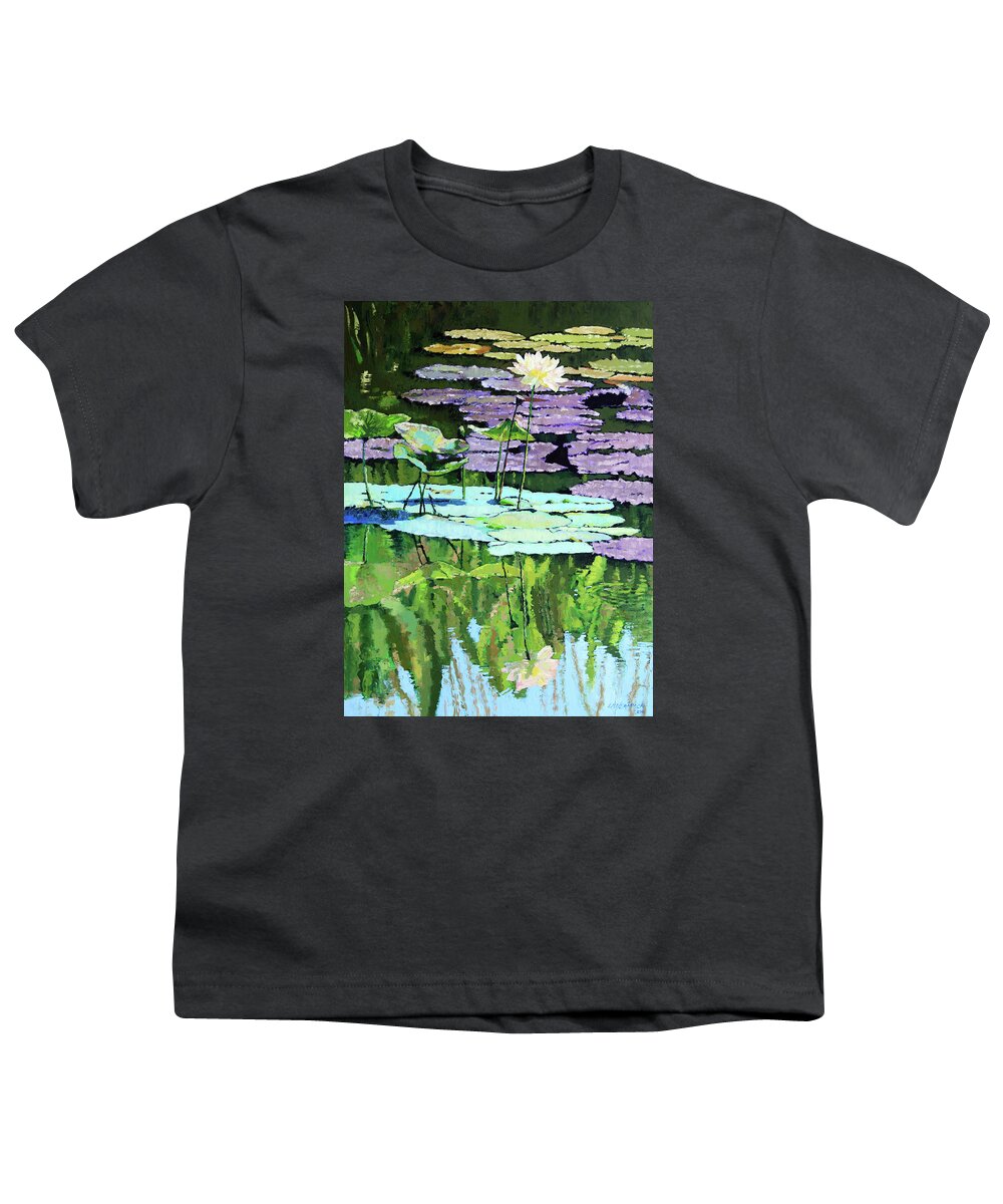Lotus Youth T-Shirt featuring the painting Lotus Reflections #1 by John Lautermilch