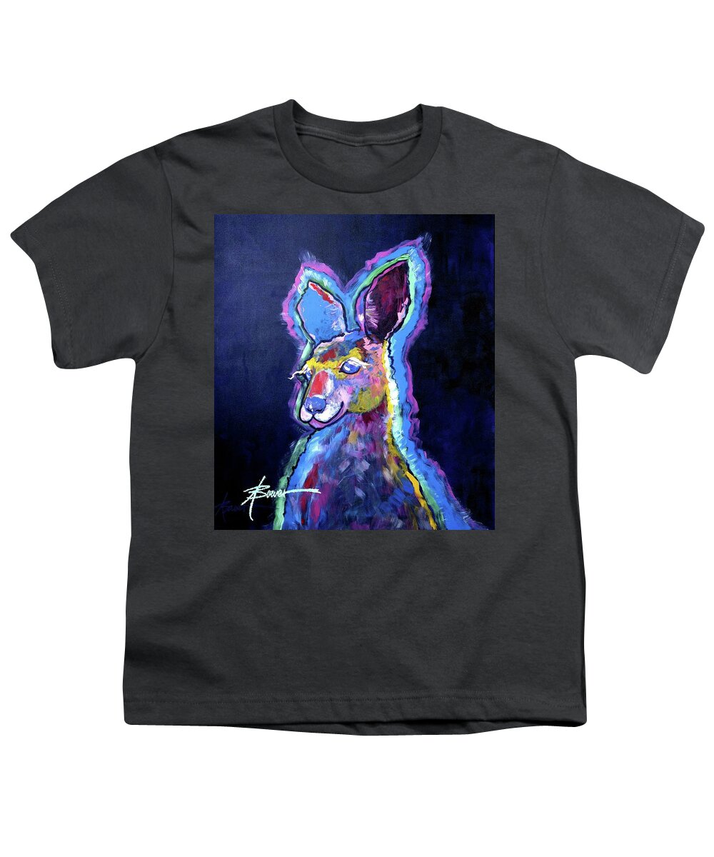 Kangaroo Youth T-Shirt featuring the painting Mona Lisa 'Roo #1 by Adele Bower