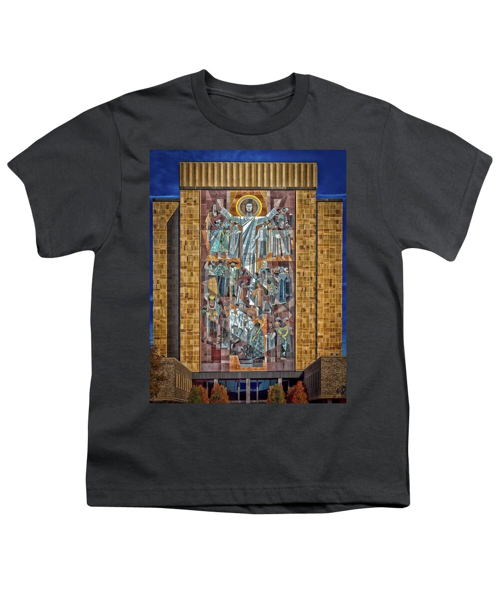 Notre Dame University Youth T-Shirt featuring the photograph Notre Dame's Touchdown Jesus #1 by Mountain Dreams