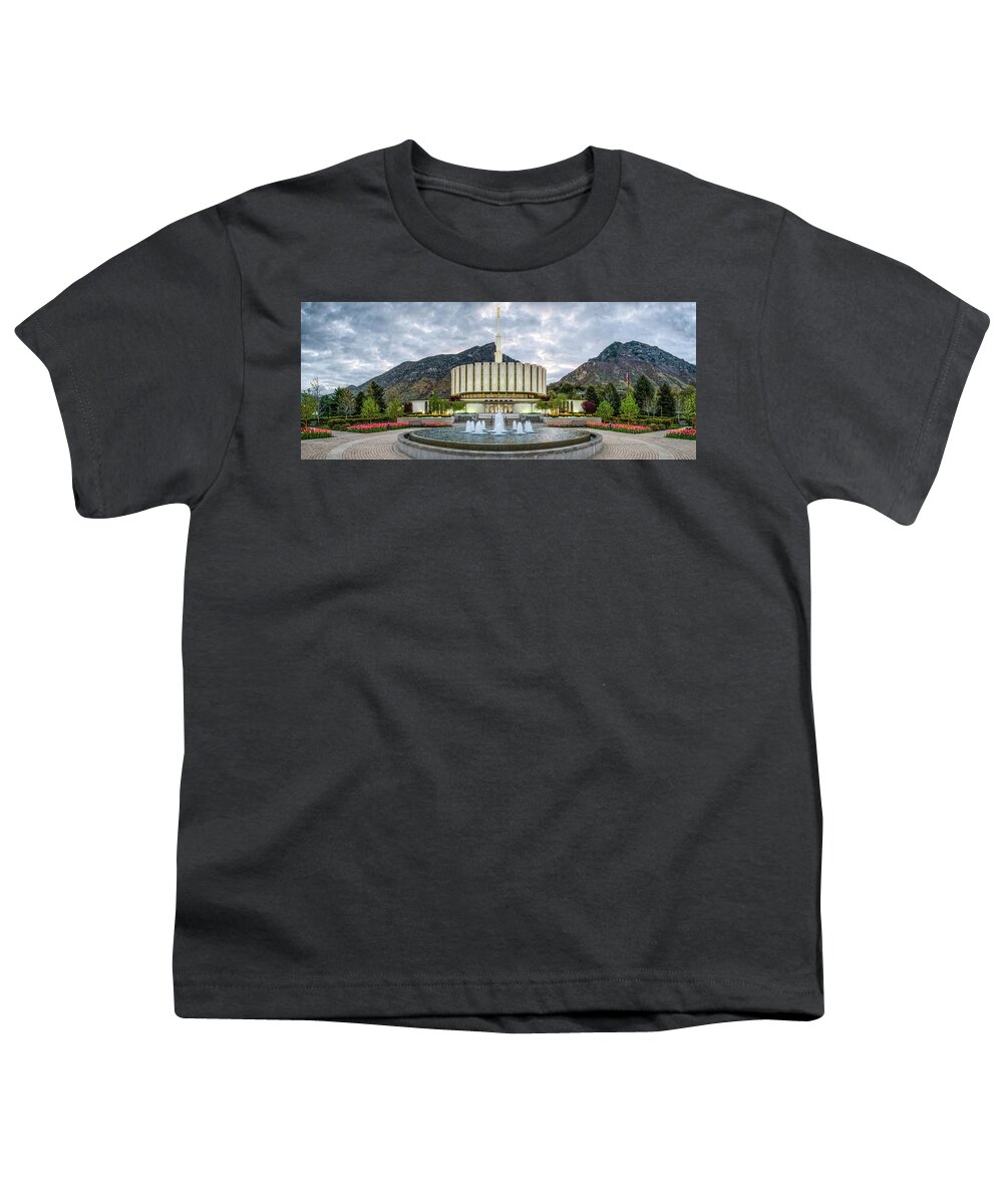 Lds Youth T-Shirt featuring the photograph Provo Utah Temple Panorama #2 by Brett Engle