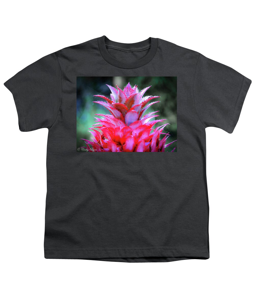 Flower Youth T-Shirt featuring the photograph Red Pineapple #1 by Corky Byer