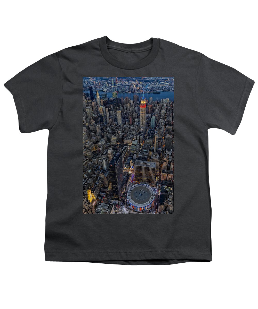 Aerial View Youth T-Shirt featuring the photograph September 11 NYC Tribute #1 by Susan Candelario