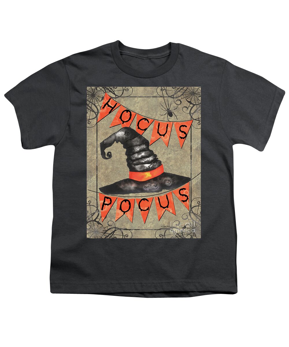 Hat Youth T-Shirt featuring the painting Spooky Pumpkin 1 #1 by Debbie DeWitt