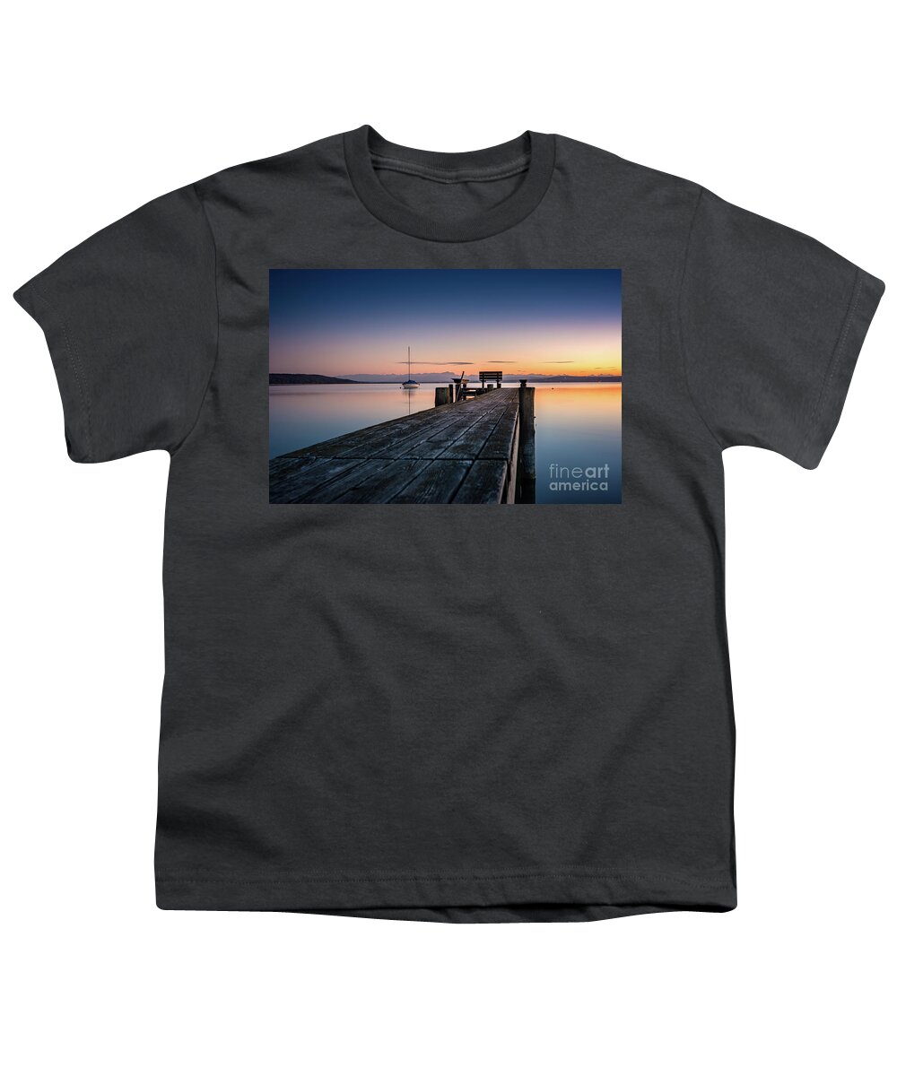 Ammersee Youth T-Shirt featuring the photograph The jetty to sunset #1 by Hannes Cmarits